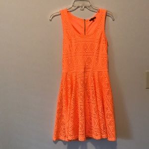 Express neon orange eyelet skater dress